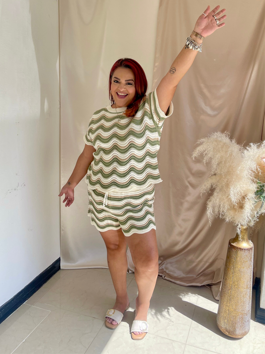 Travel In Style Crochet Shorts- Olive