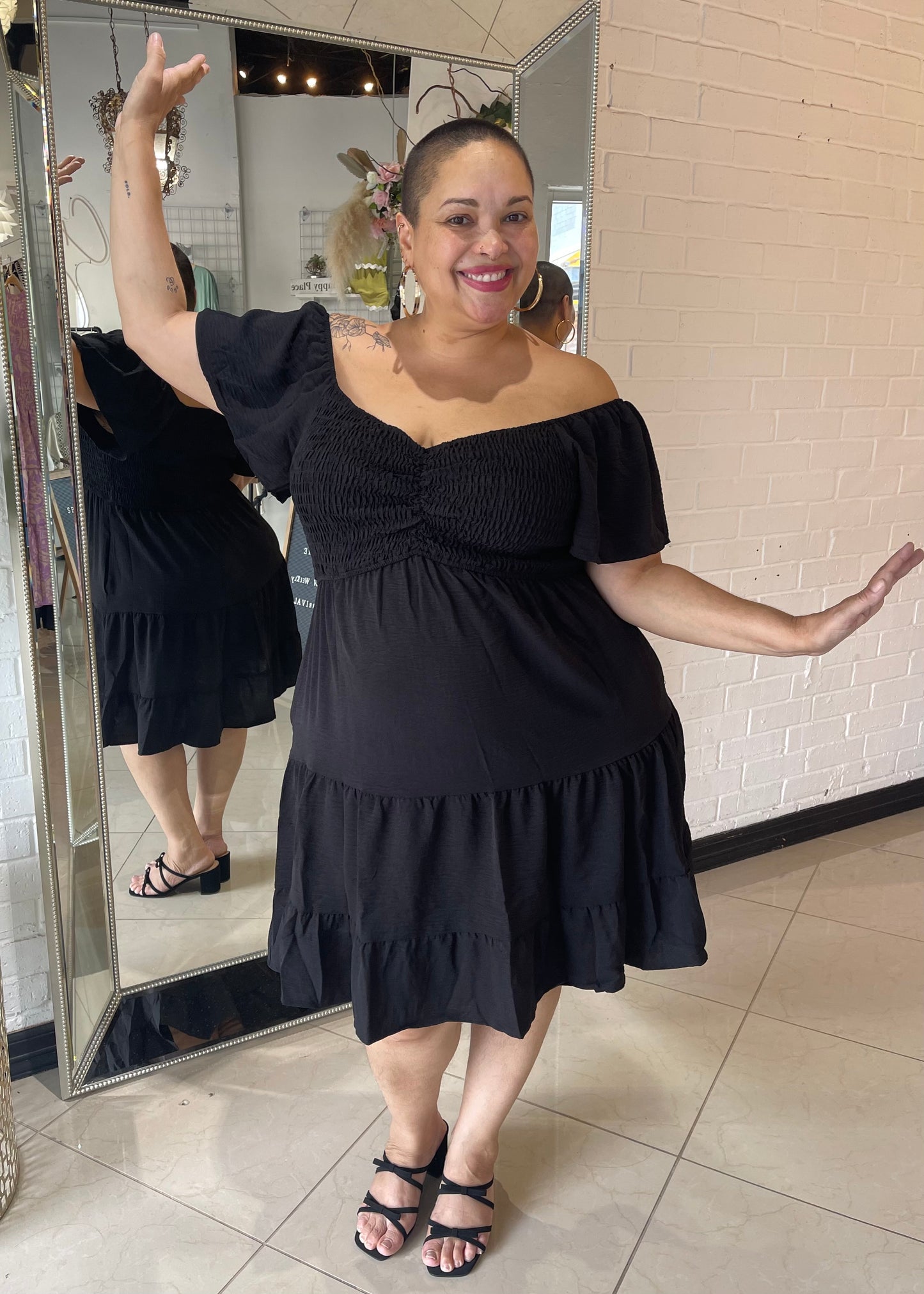 The Carrie Smocked Mini Dress - Black