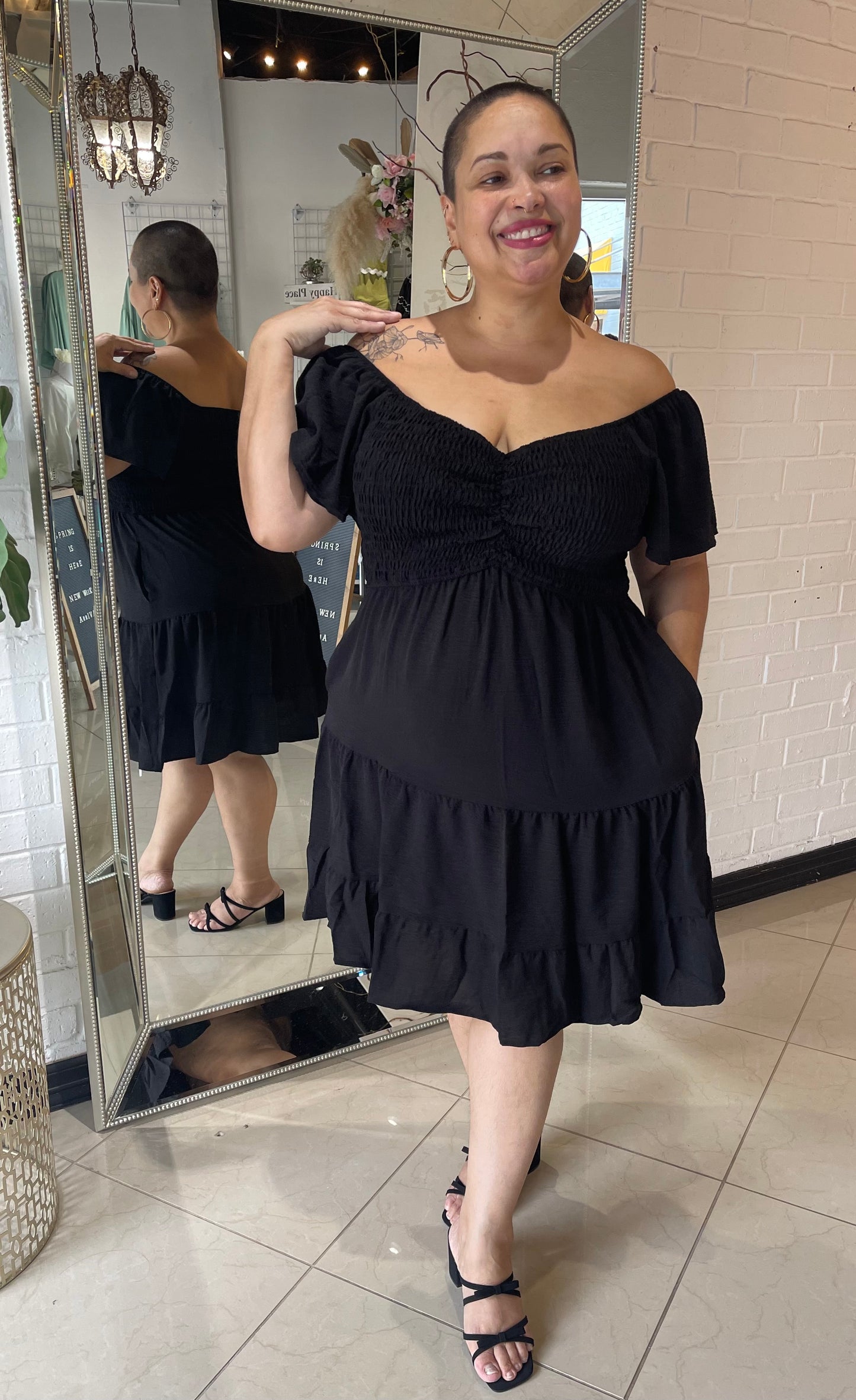 The Carrie Smocked Mini Dress - Black