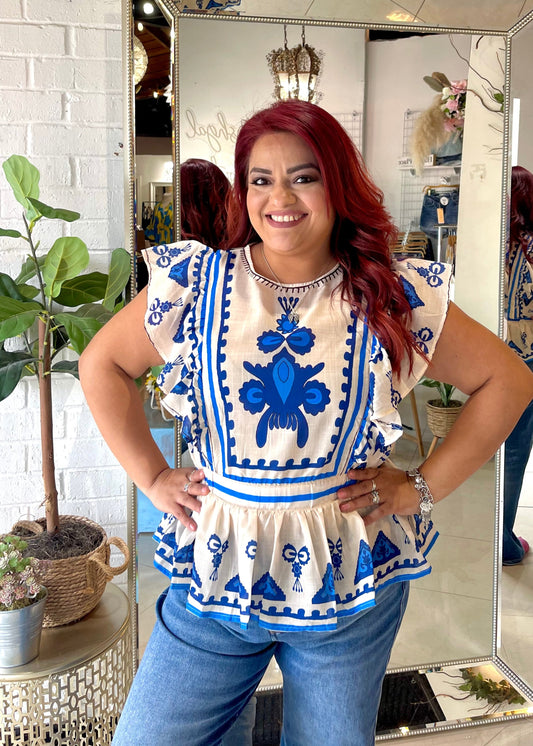 My Royal Embroidered Peplum Blouse