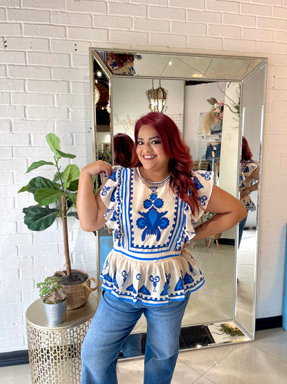 My Royal Embroidered Peplum Blouse