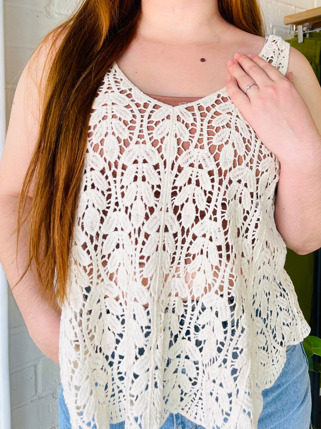 Ashley Ann Crochet Scalloped Top