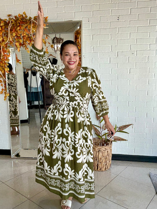 The Eleanor Midi Dress - Olive