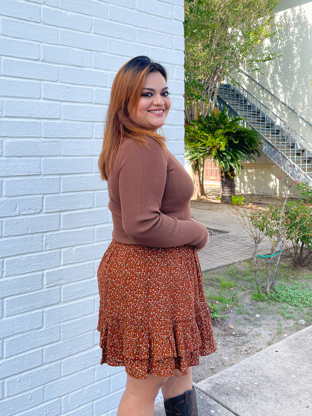 The Sam Long Sleeve Crop Top - Brown
