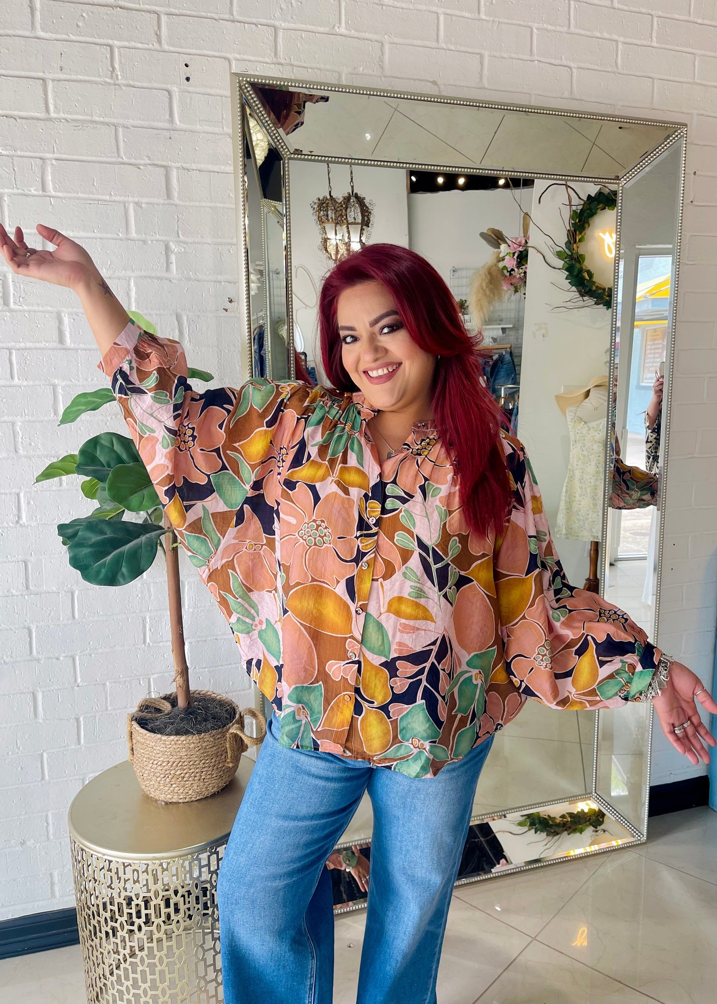 In Bloom Long Sleeve Blouse- Navy
