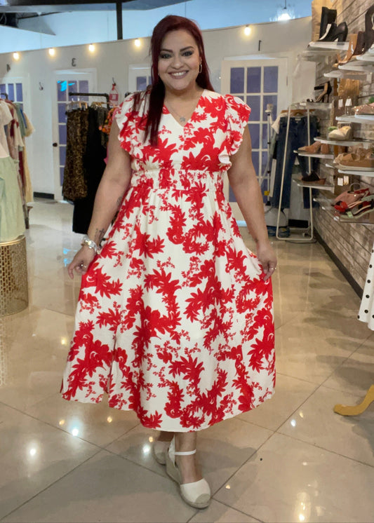 Ruby Red Ruffle Midi Dress