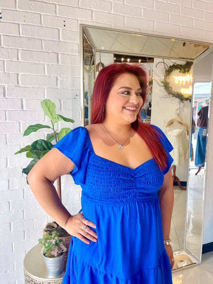 The Carrie Smocked Mini Dress - Cobalt Blue