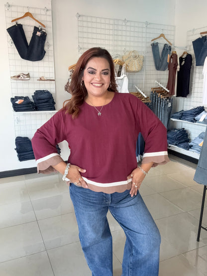Raspberry Tart Scalloped Blouse