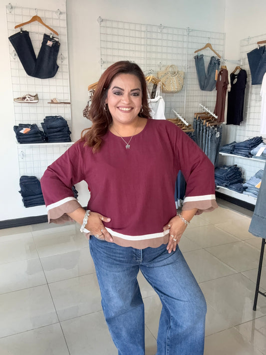 Raspberry Tart Scalloped Blouse
