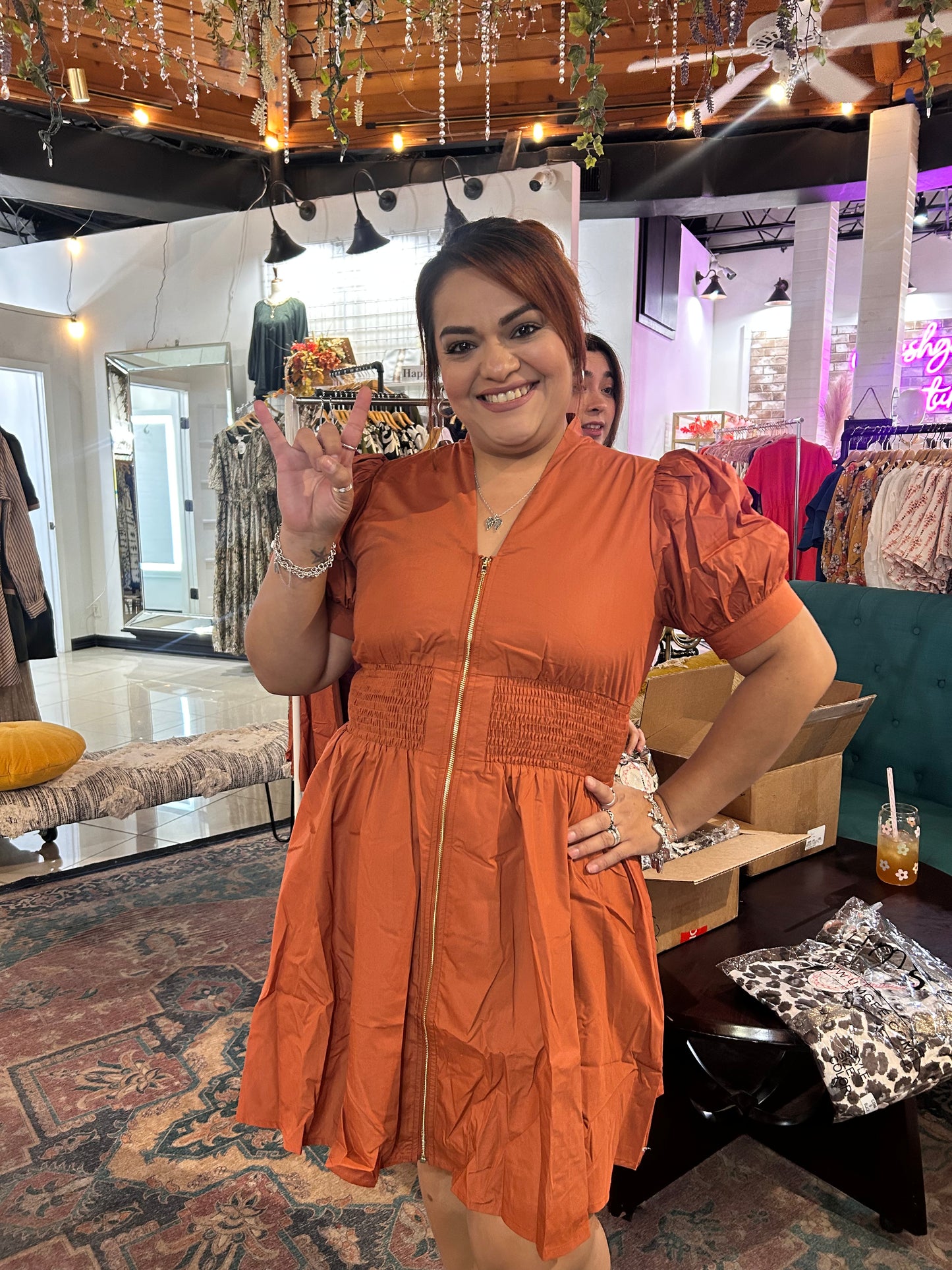 Rustic Romance Mini Dress - Pumpkin