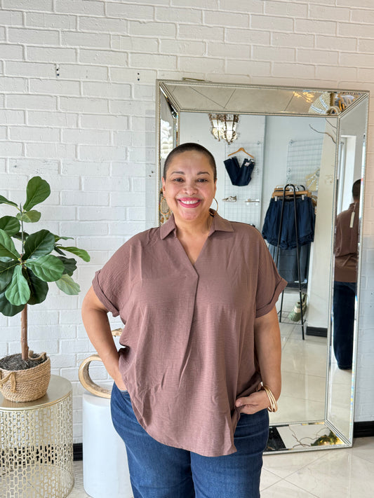 The Fall Shift Blouse- Mocha