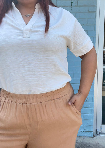 The Mayra Wide-Leg Linen Pants ( Petite Friendly)- Camel