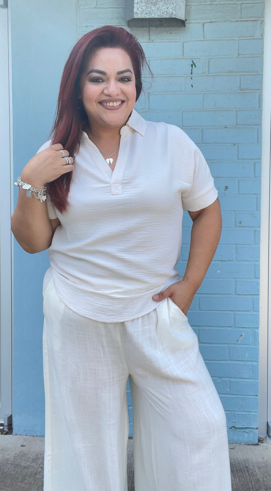 The Mayra Wide-Leg Linen Pants ( Petite Friendly)- Ivory