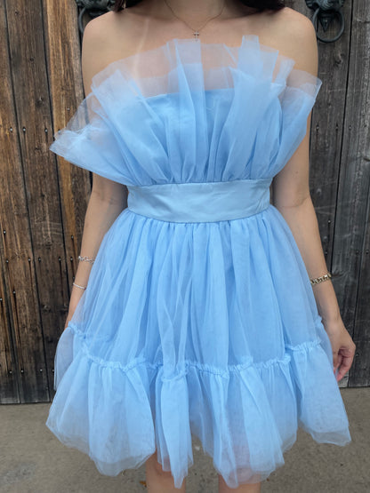 On Cloud 9 Tulle Mini- Sky Blue