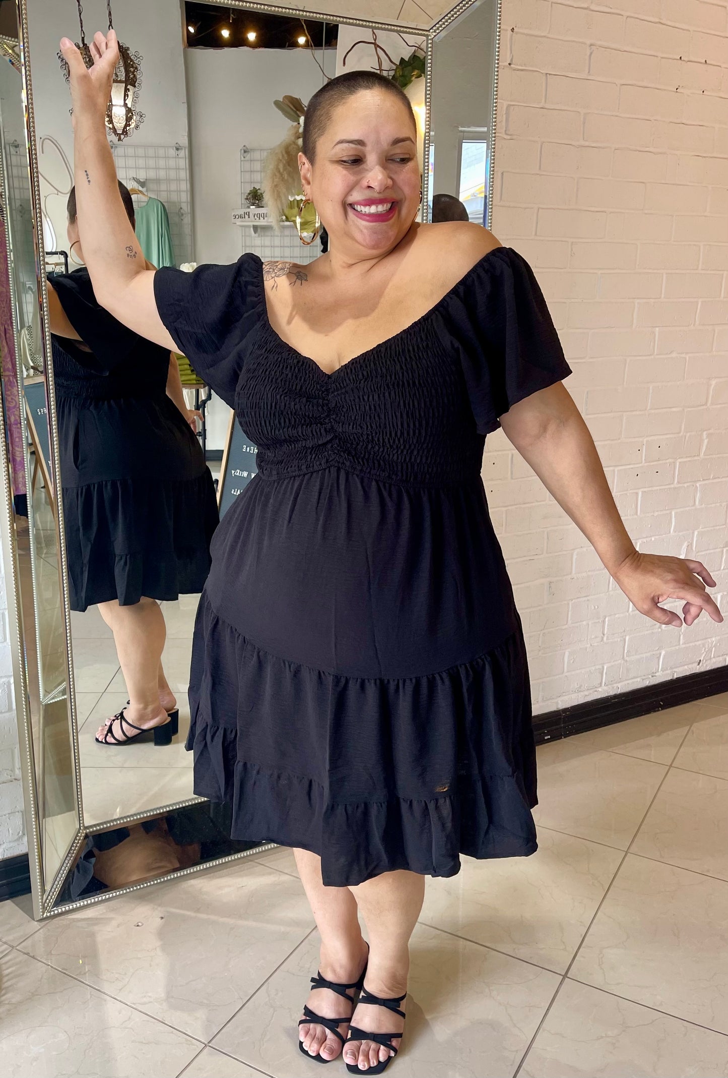 The Carrie Smocked Mini Dress - Black