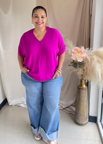 The Arlene Flowy Blouse -Magenta