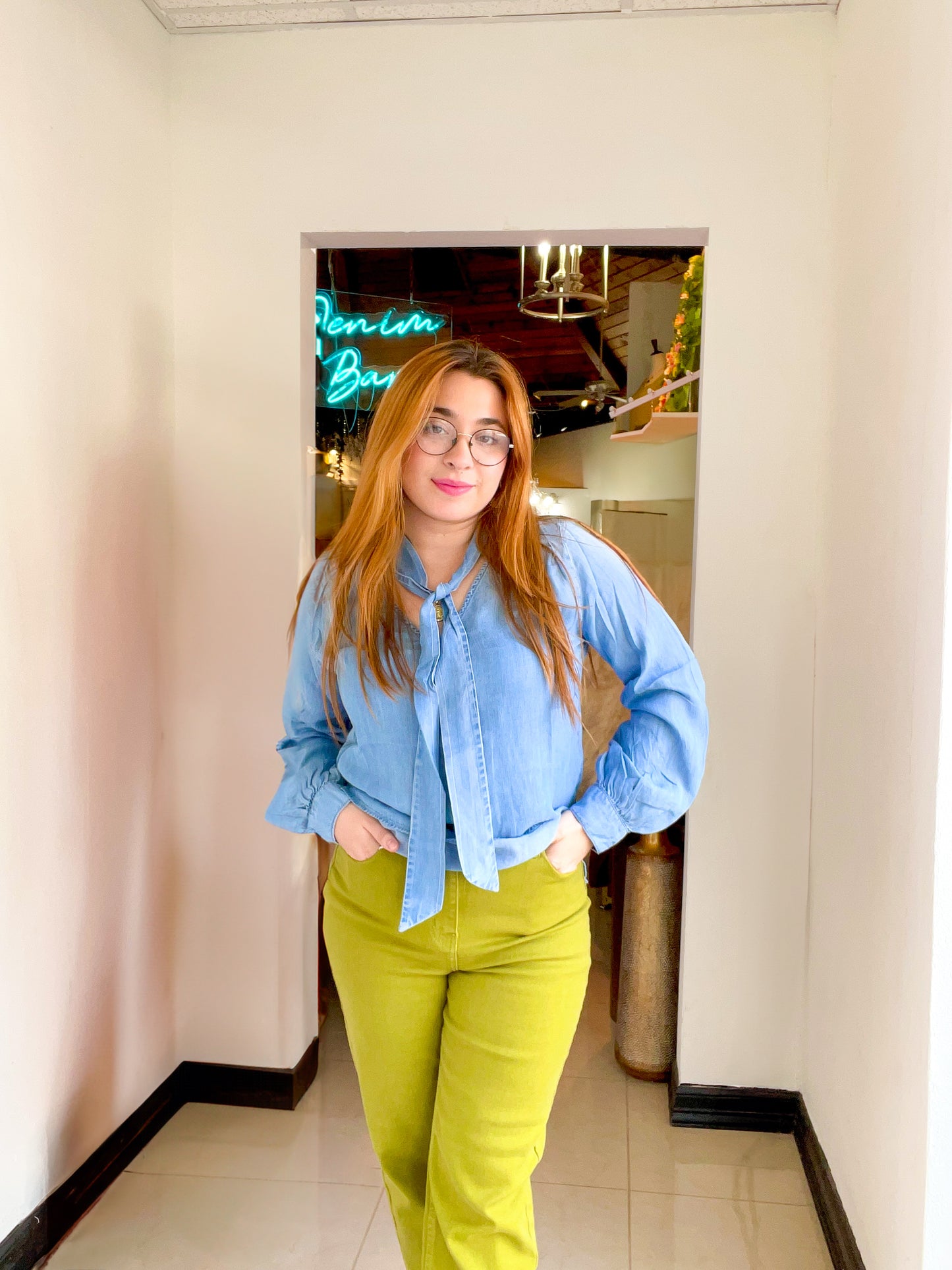 Secretary Chambray Top