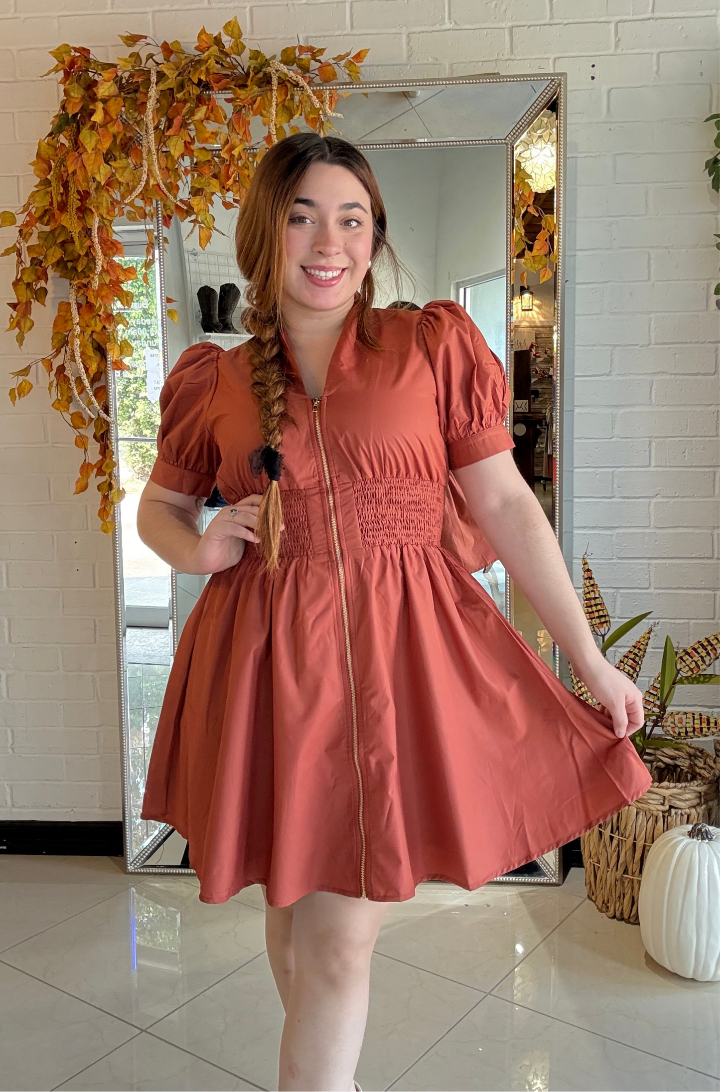 Rustic Romance Mini Dress - Pumpkin