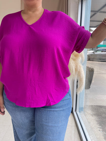 The Arlene Flowy Blouse -Magenta