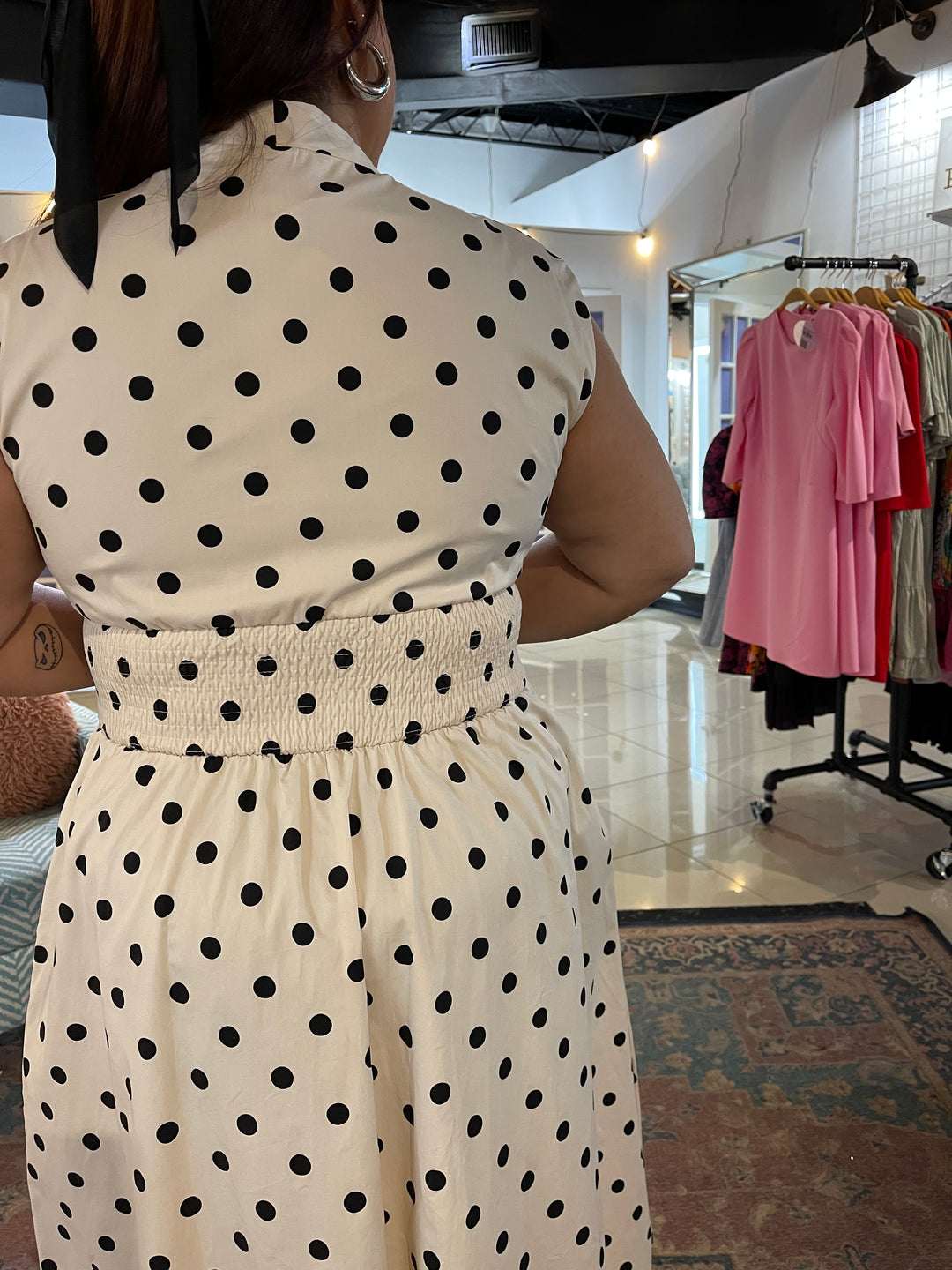 The Karla Polka-Dot Smocked Midi Dress