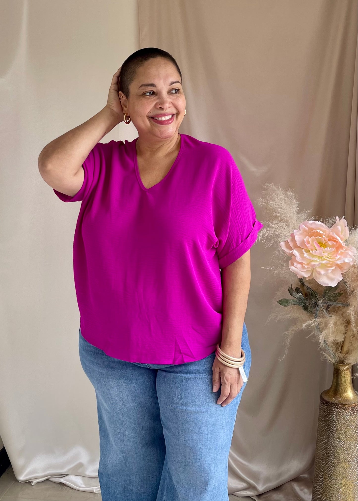 The Arlene Flowy Blouse -Magenta