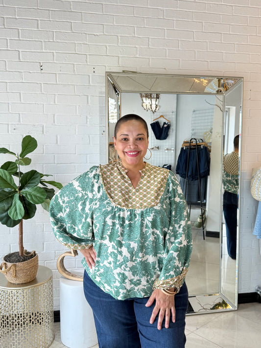 Autumn Vibes Only Blouse - Green Mix