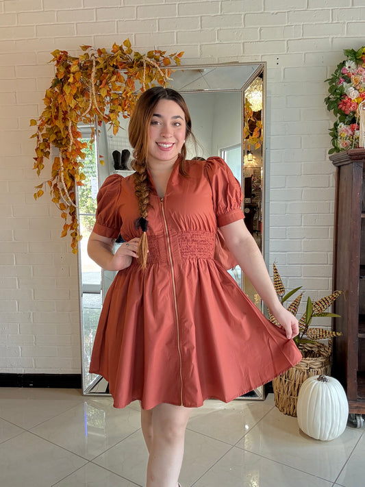 Rustic Romance Mini Dress - Pumpkin