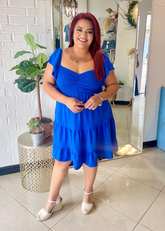The Carrie Smocked Mini Dress - Cobalt Blue
