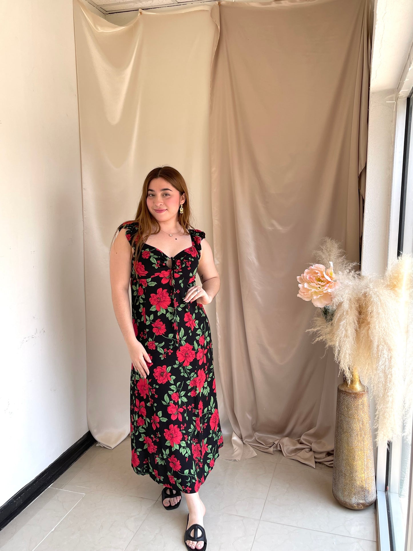 Paint The Roses Red Midi Dress