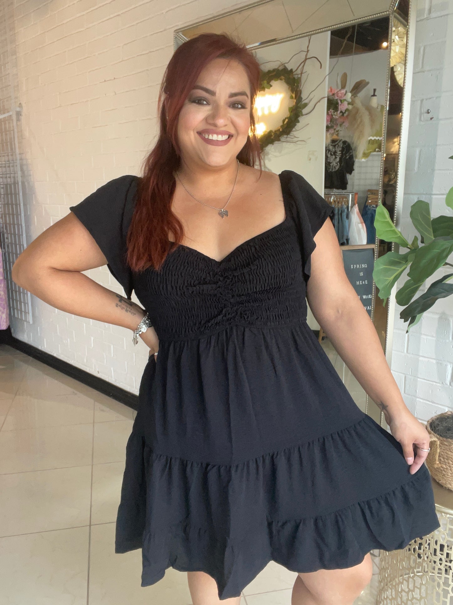 The Carrie Smocked Mini Dress - Black