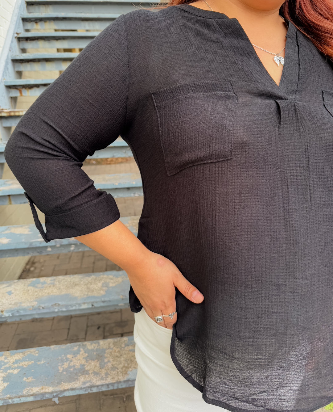 Onto The Office 3/4 Sleeve Top - Black