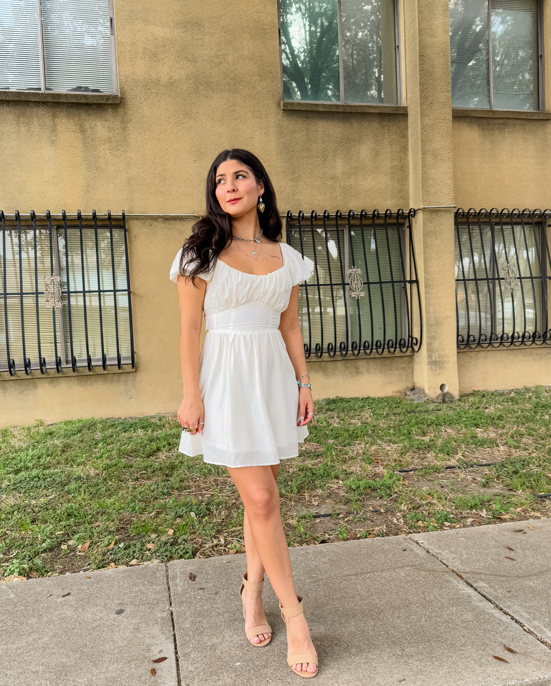 The Stella Open-Back Corset Mini Dress - Ivory