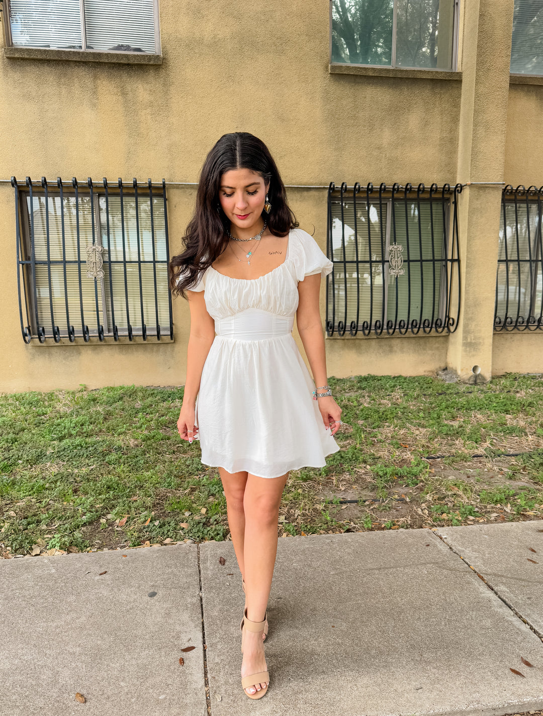 The Stella Open-Back Corset Mini Dress - Ivory