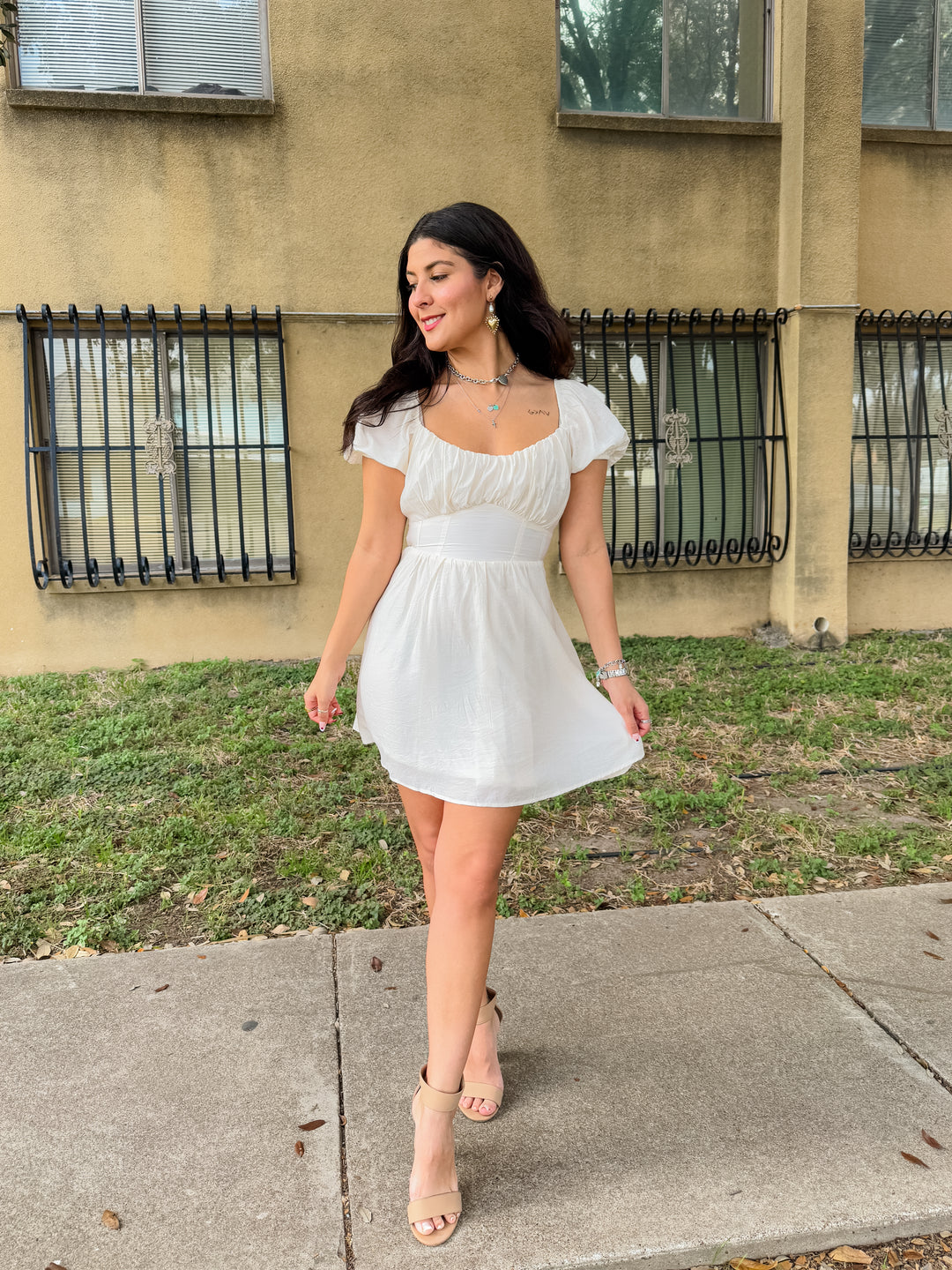 The Stella Open-Back Corset Mini Dress - Ivory
