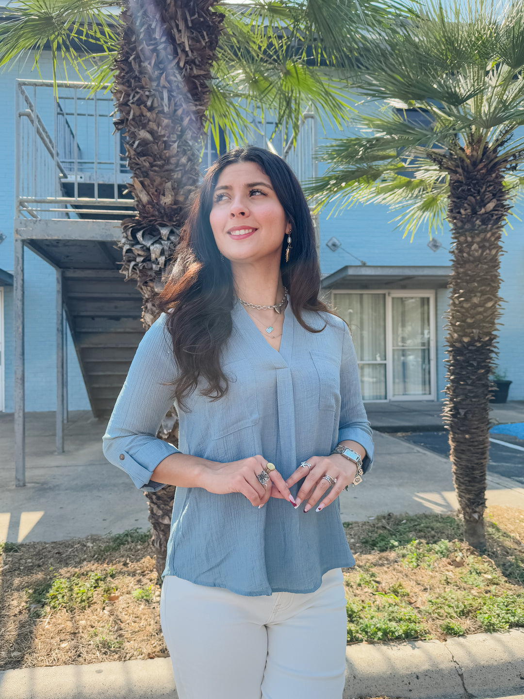 Onto The Office 3/4 Sleeve Top - Light Teal