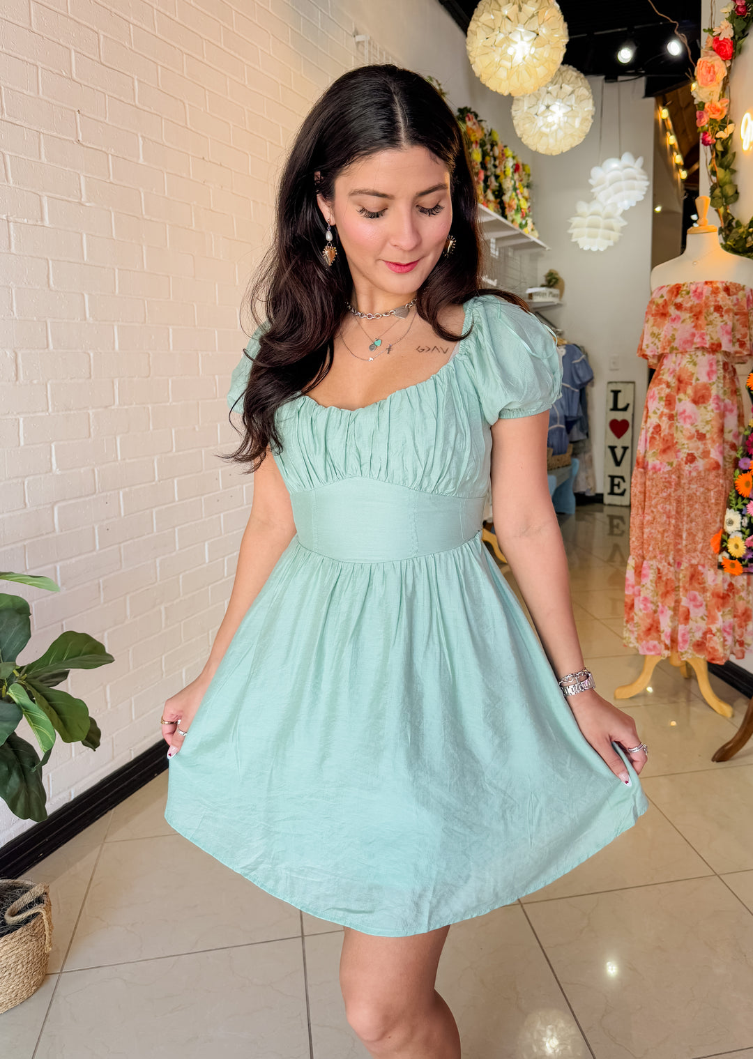 The Stella Open-Back Corset Mini Dress - Mint