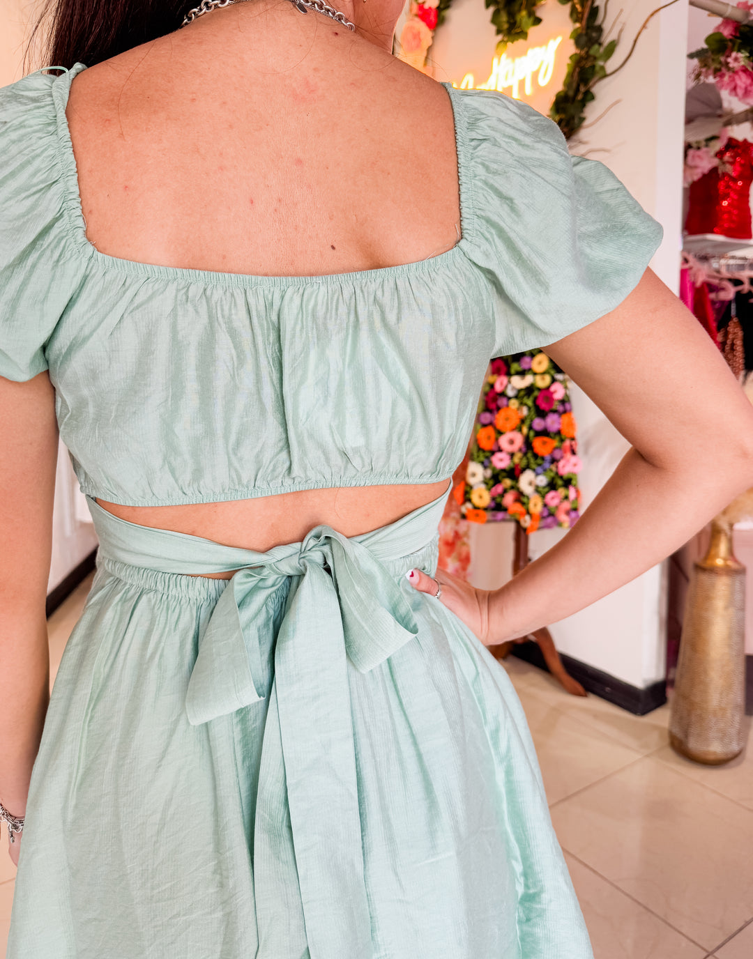 The Stella Open-Back Corset Mini Dress - Mint
