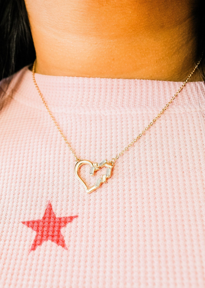 Heart Rhinestone Necklace - Gold - Shop 112