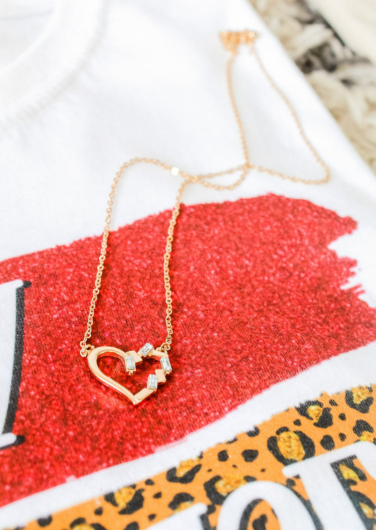 Heart Rhinestone Necklace - Gold - Shop 112